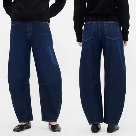 Gap Denim High Rise Barrel Jeans with Washwell in Dark Indigo, sizd 28/6R - Picture 3 of 12